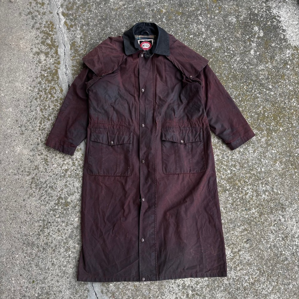 The Australian Outback Collection Oilskin Duster Coat Burgundy Mens Small